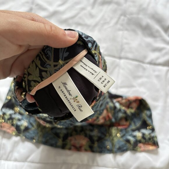 Anthropologie Meadow Rue Blue Gold Floral Blouse High Neck Top Womens Size‎ 0 - Picture 2 of 6